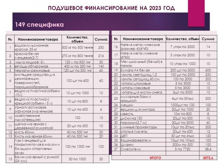 Ерекшеліктер бойынша 2023 жылға арналған жан басына қаржыландыру / Подушевое финансирование на 2023 год по спецификам