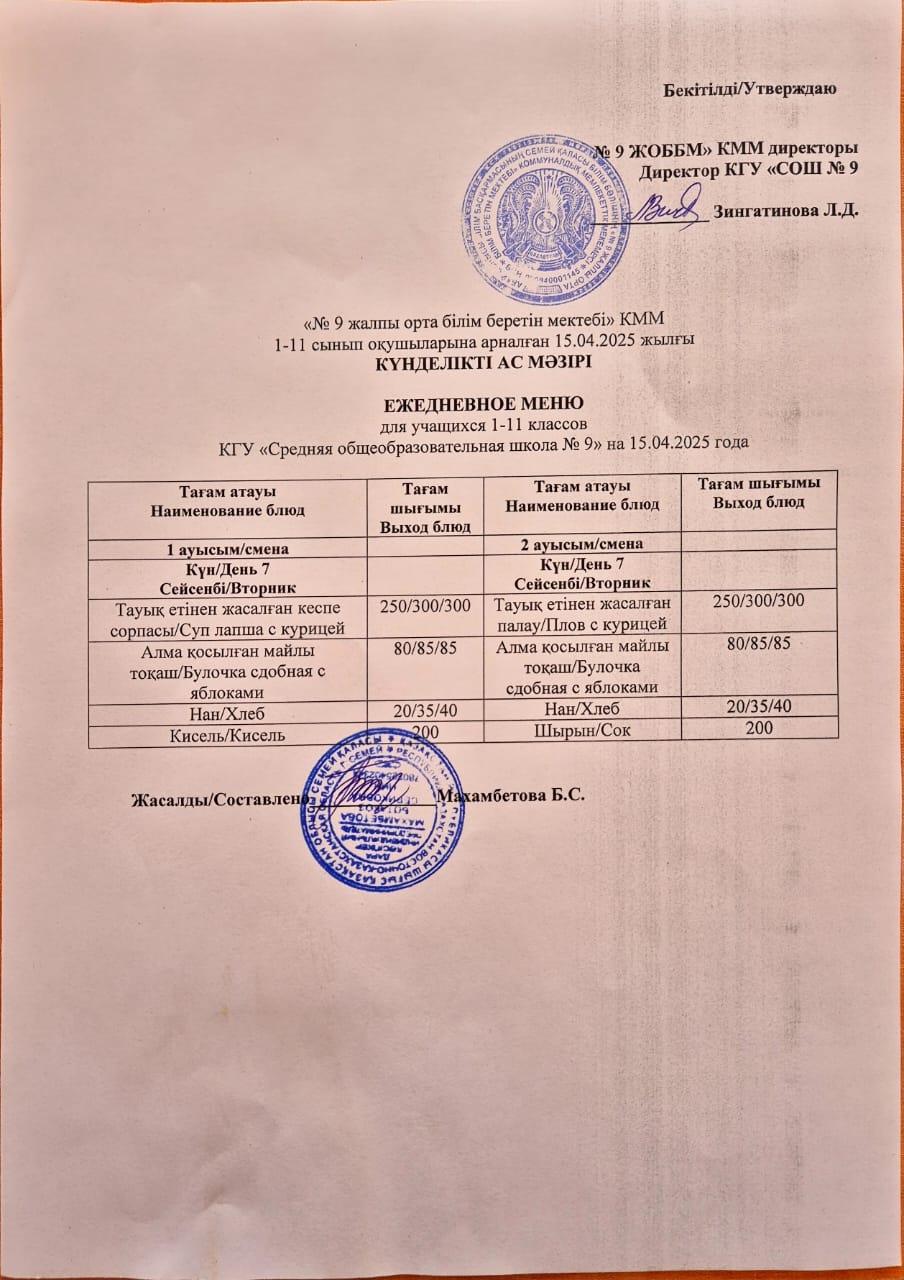 Ыстық және буфеттік тамақтану / Горячее и буфетное питание