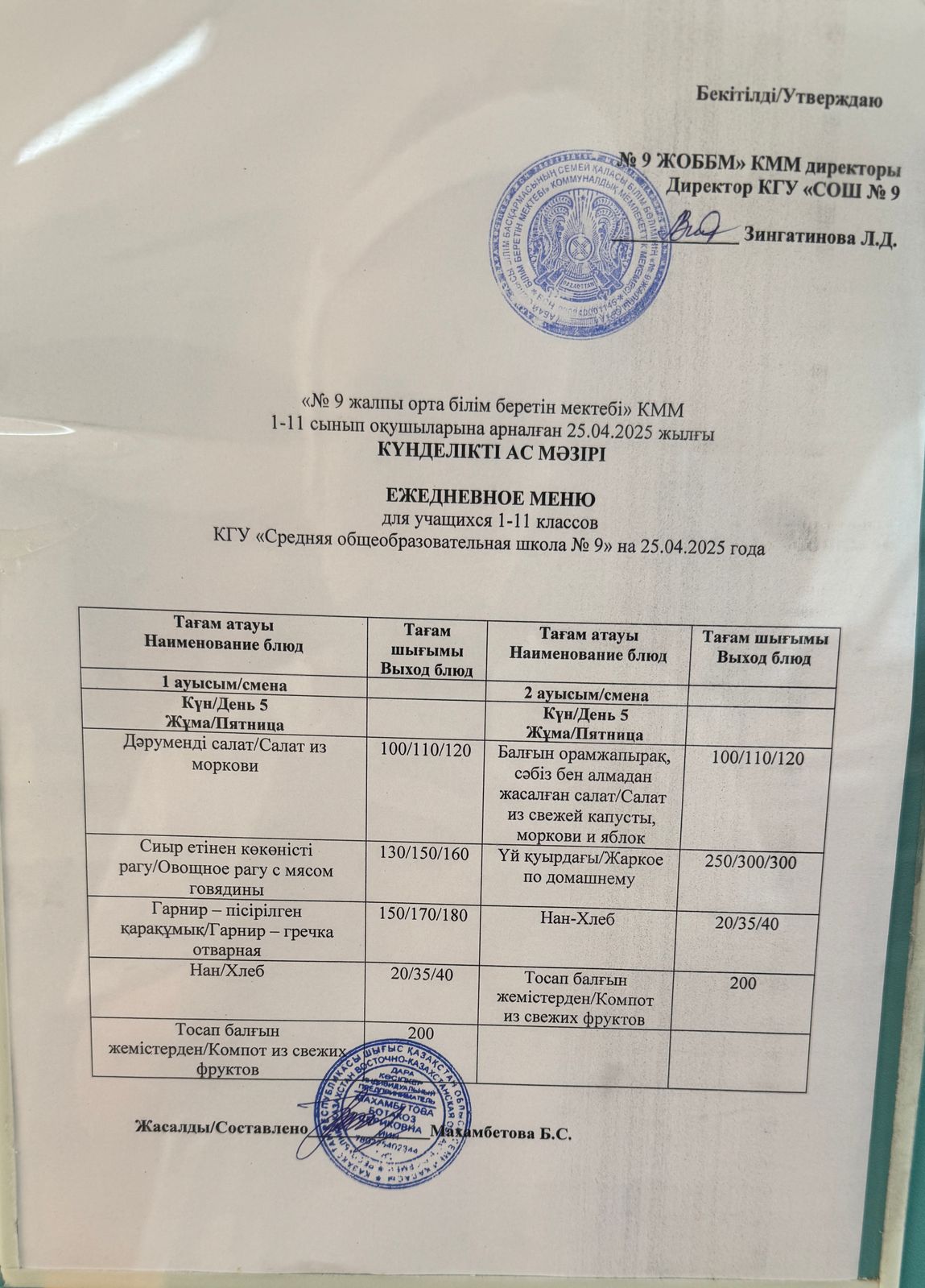 Ыстық және буфеттік тамақтану / Горячее и буфетное питание